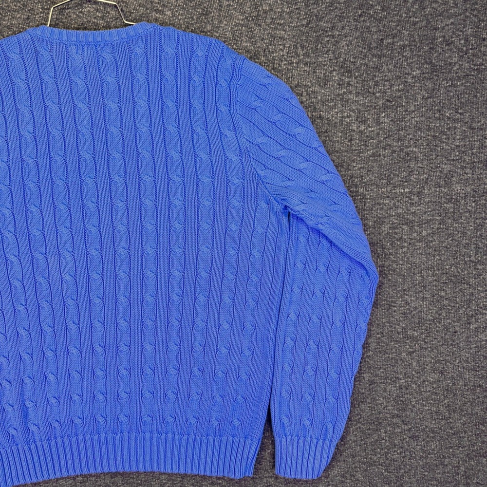 Polo Ralph Lauren V-Neck Sweater Mens XL Blue Cable Knit Casual Cotton Pony Logo - Picture 14 of 15